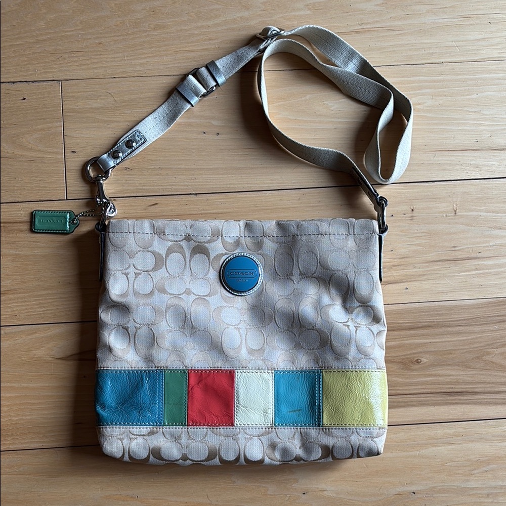 Coach Cream and Multi Coloured Crossbody Bag with Modern Design